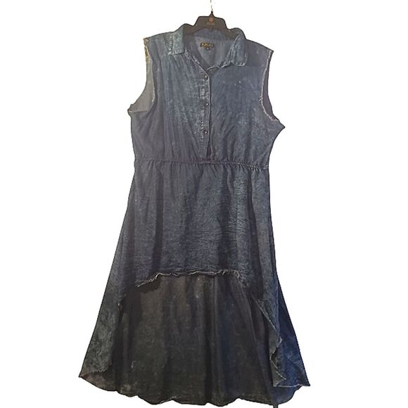 Kroix Sleeveless Distressed 100% Cotton Denim High/Low Raw Edge Boho Dress 2x - Picture 1 of 5